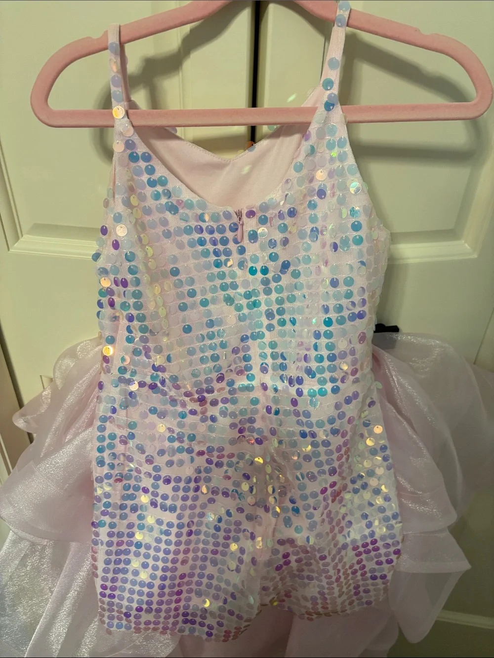 Girls Sparkle Sequin Party Dress - Light Pink Iridescent